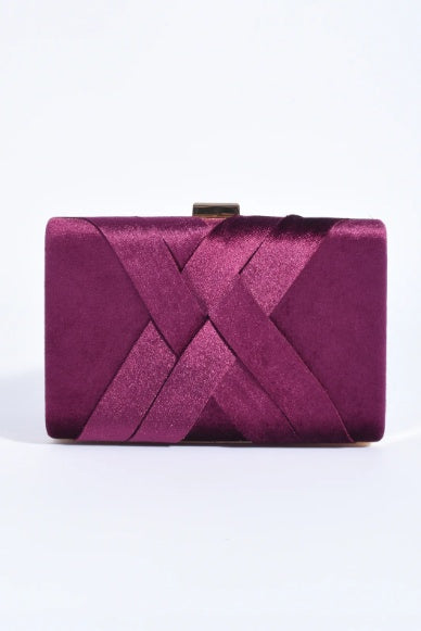 Adorne Marjorie Plait Velvet Structured Clutch in Berry AVD1748