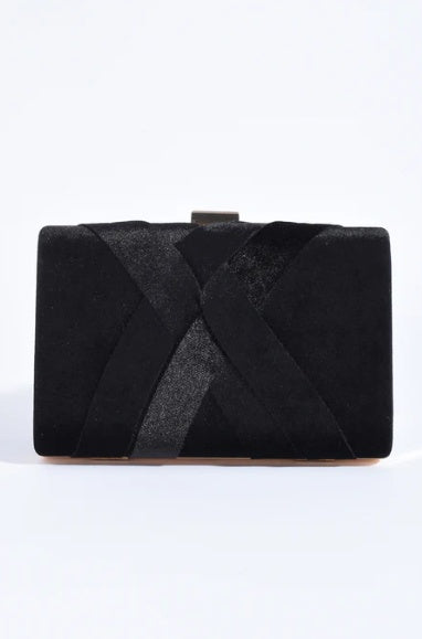 Adorne Marjorie Plait Velvet Structured Clutch in Black AVD1748
