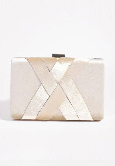 Adorne Marjorie Plait Velvet Structured Clutch in Nude