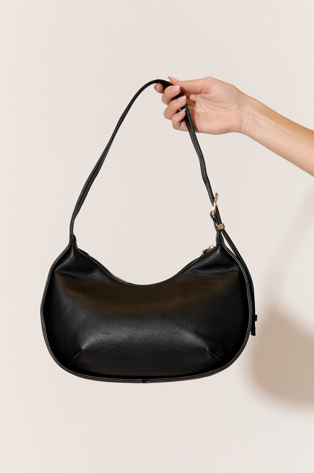 Adorne Cecelia Contrast Stitch Crescent Shoulder Bag in Black AXD1839