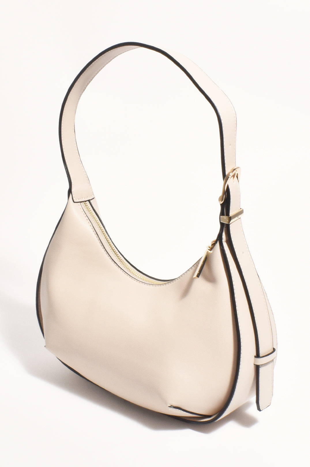 Adorne Cecelia Contrast Stitch Crescent Shoulder Bag in Stone AXD1839