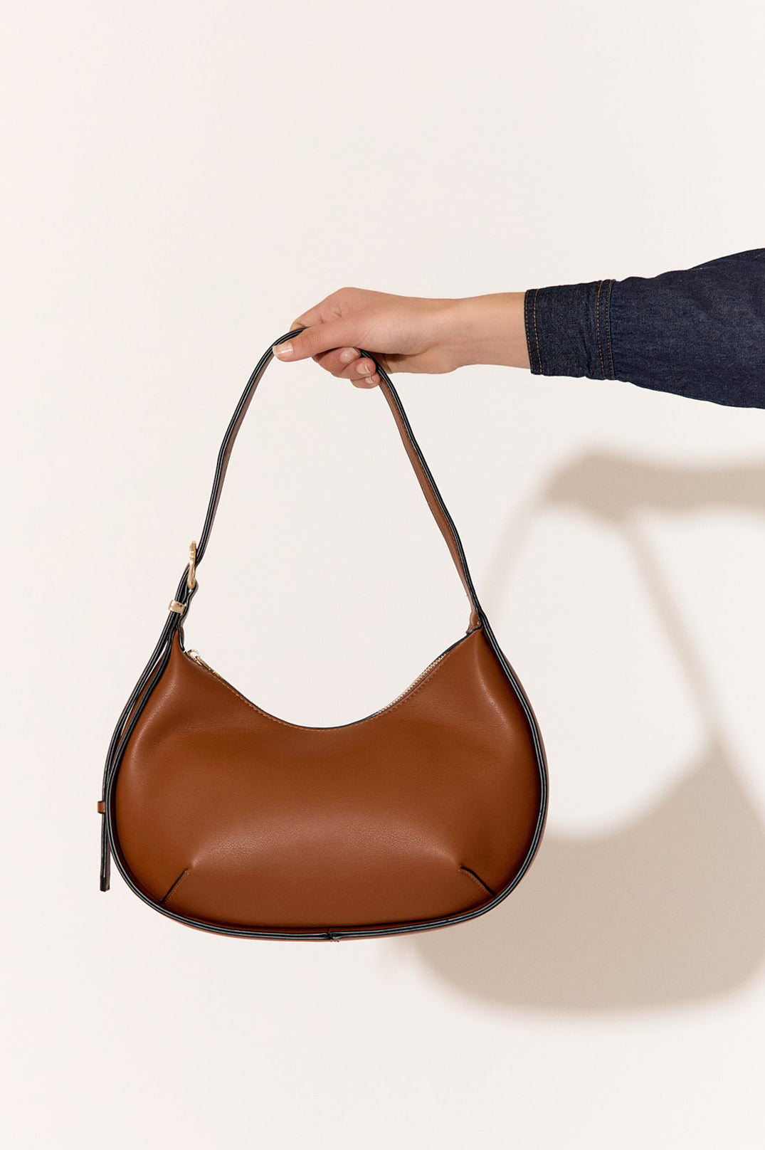 Adorne Cecelia Contrast Stitch Crescent Shoulder Bag in Tan AXD1839