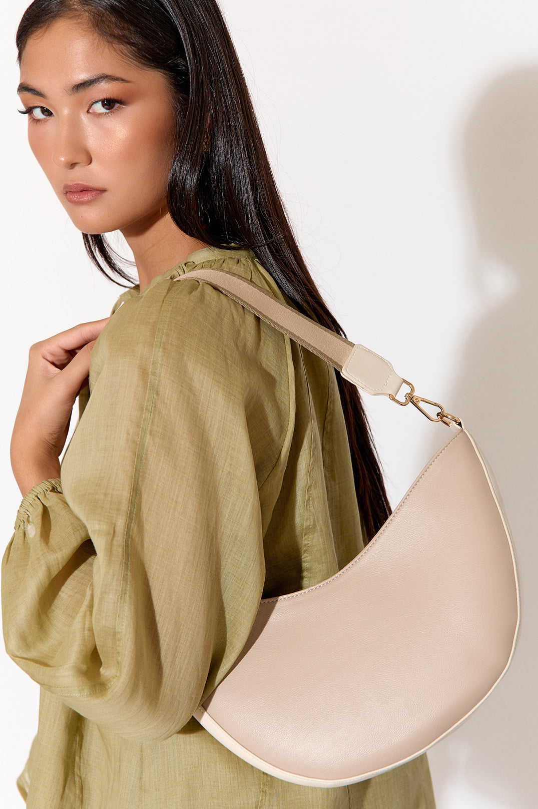 Adorne Aurelia Saddle Handbag Bag in Stone AXD1843