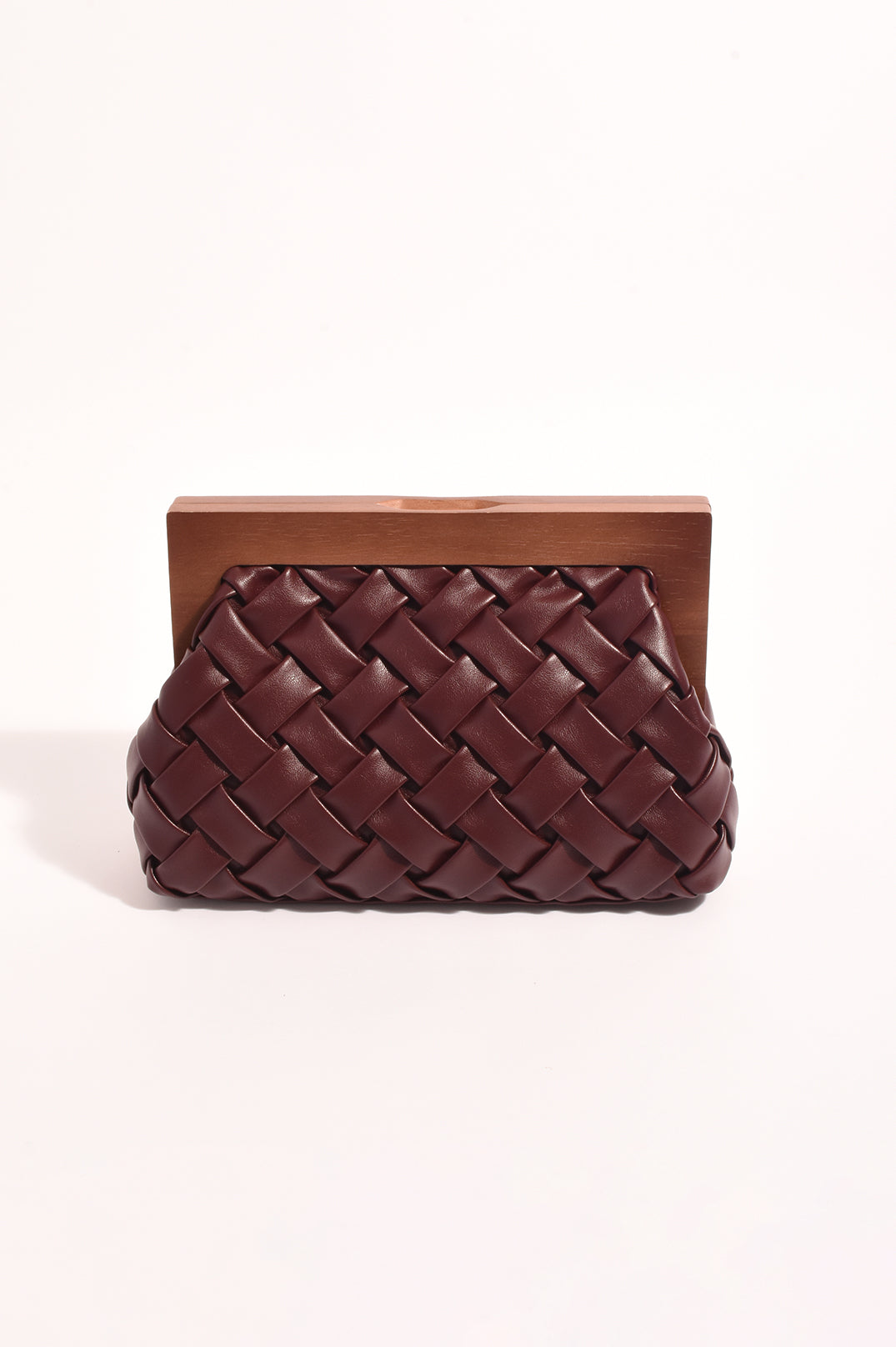 Adorne Vivienne Weave Timber Frame Clutch in Burgundy AXD1908