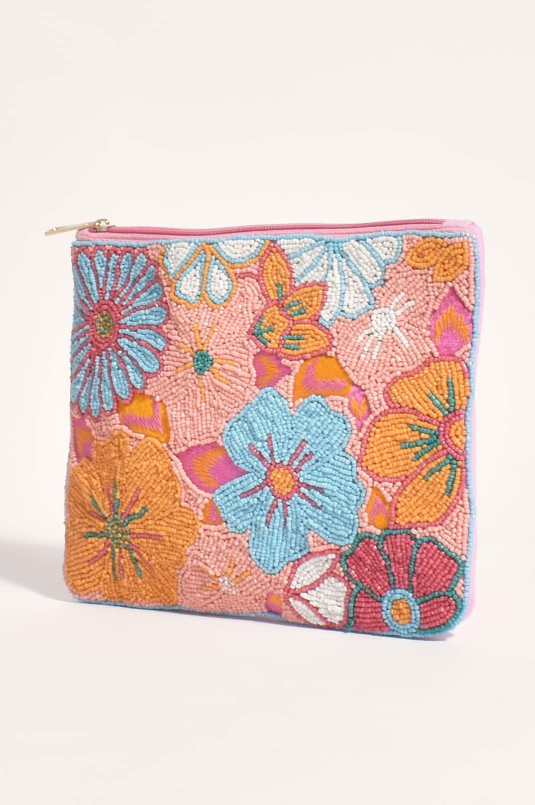 Summer Fun Beaded Zip Top Clutch Pink Multi AVA 2580