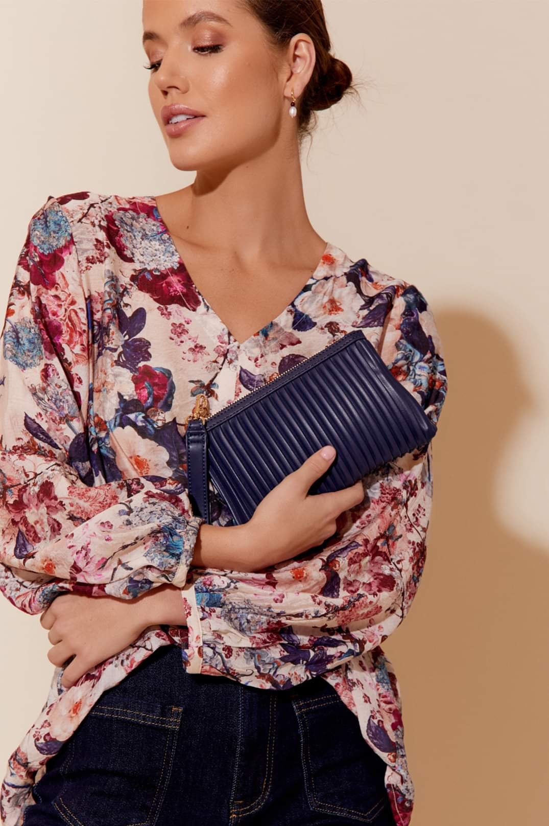 Adorne Amara Pleat Pouch Navy AVD 1614