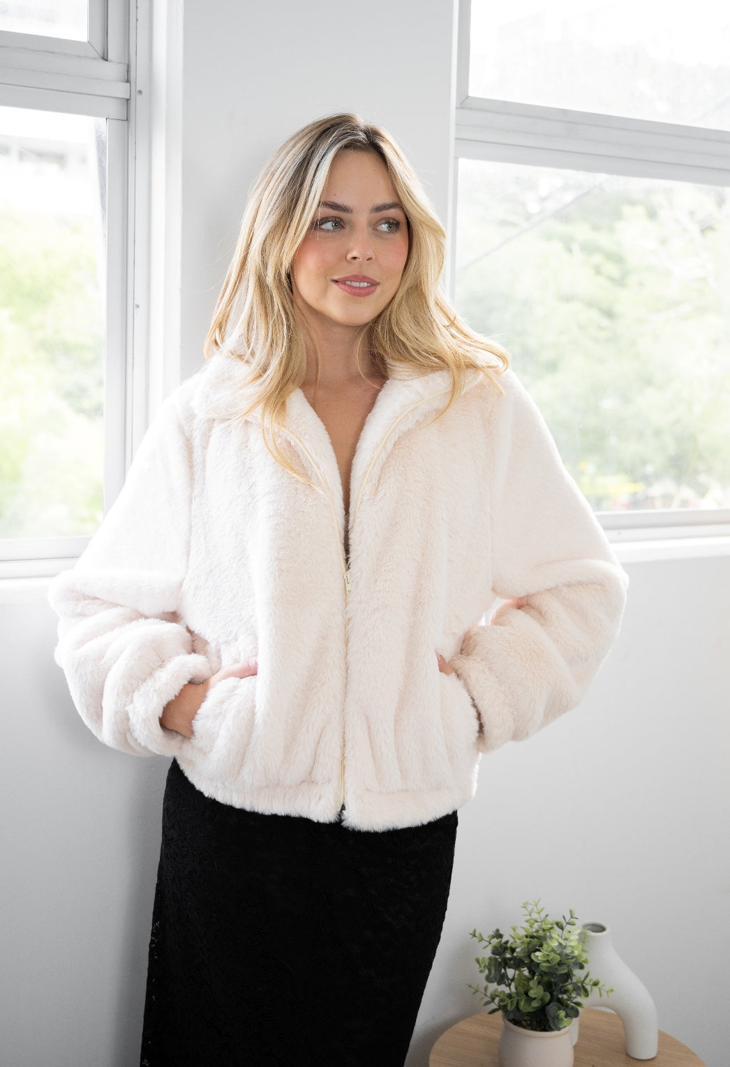 Fria Teddy Zip up Jacket in Cream