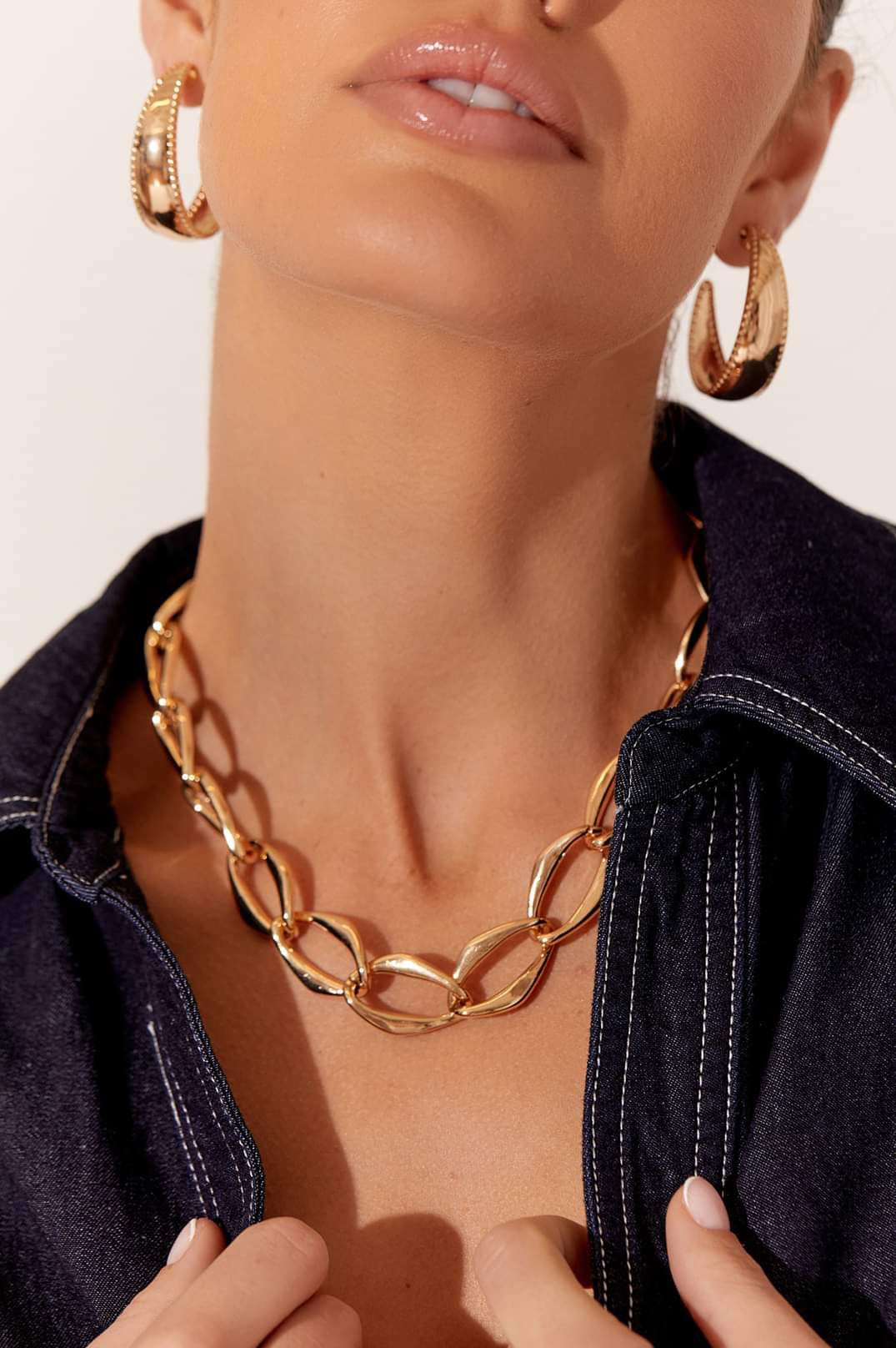 Adorne Oval Links Chain Necklace Gold AND2385