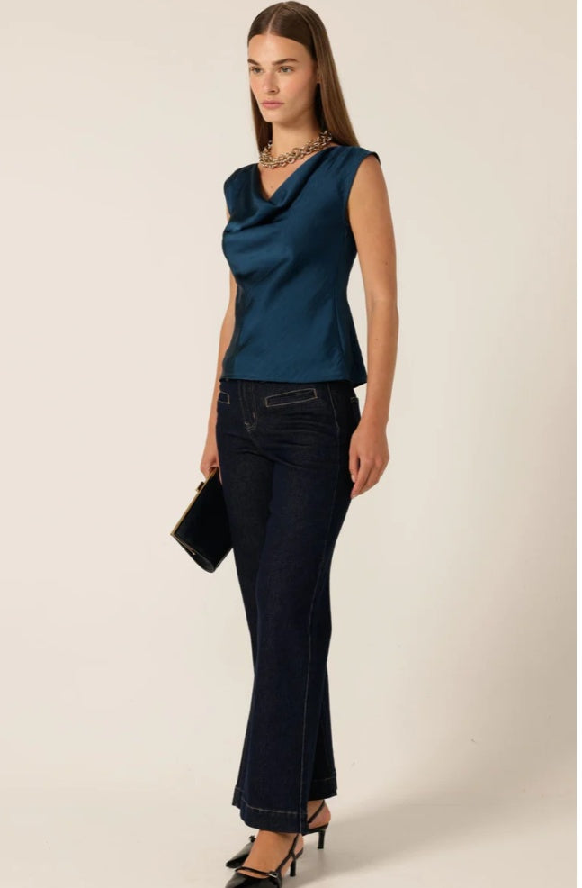 Sacha Drake Cowl Bias top in Steel Blue