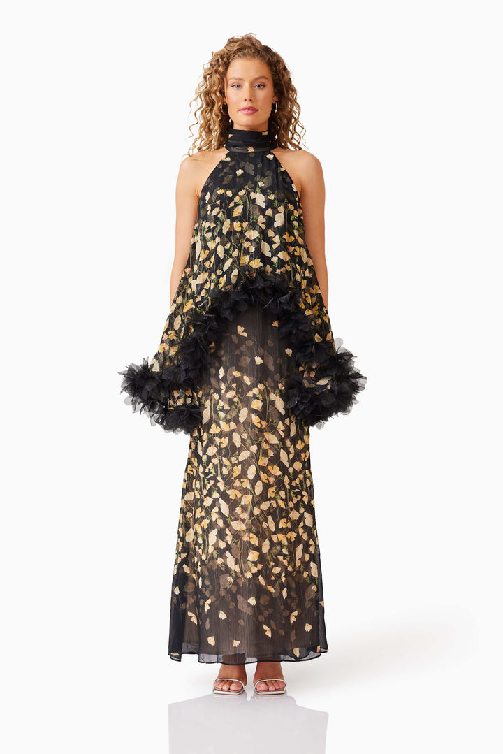 Elliatt Tulsia Cape Maxi Dress in Black