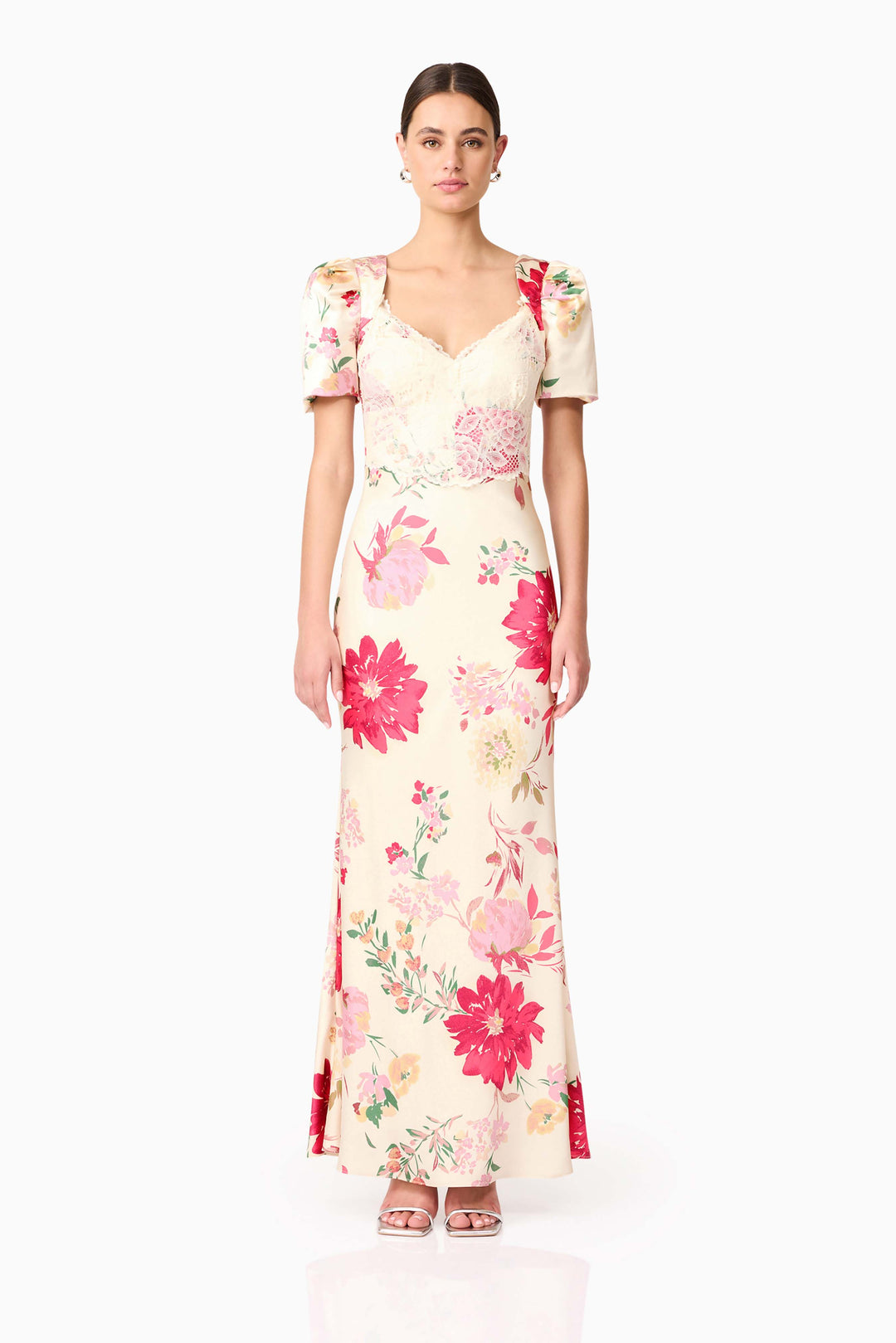 Elliatt Rosalina Puff Sleeve Maxi Dress in Ivory Floral