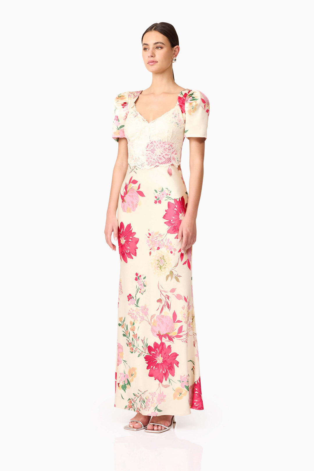 Elliatt Rosalina Puff Sleeve Maxi Dress in Ivory Floral