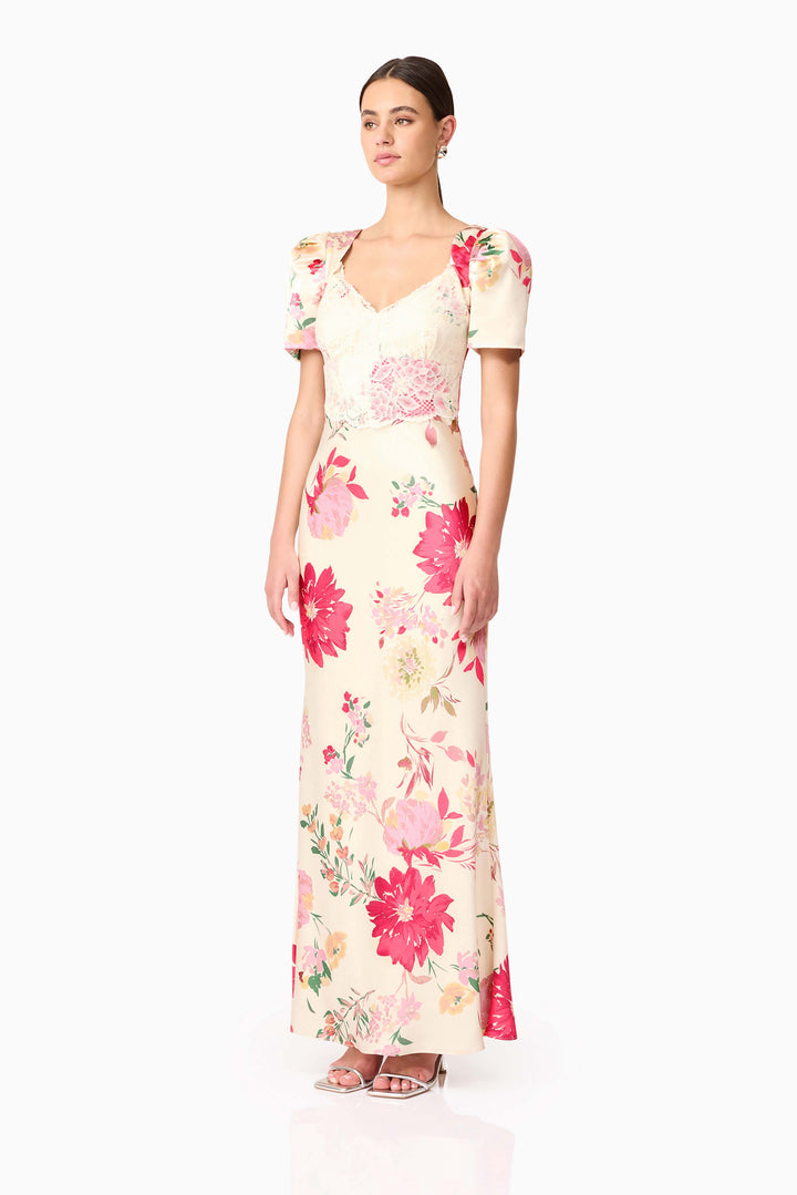 Elliatt Rosalina Puff Sleeve Maxi Dress in Ivory Floral
