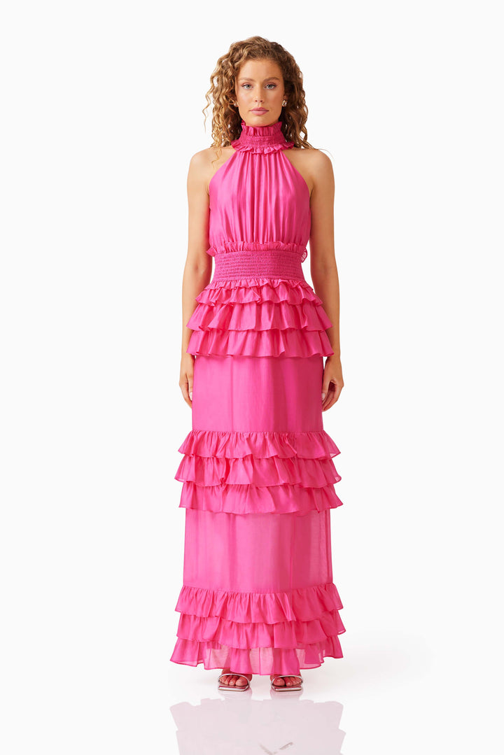 Elliatt Kalani Halter Maxi Dress in Hot Pink