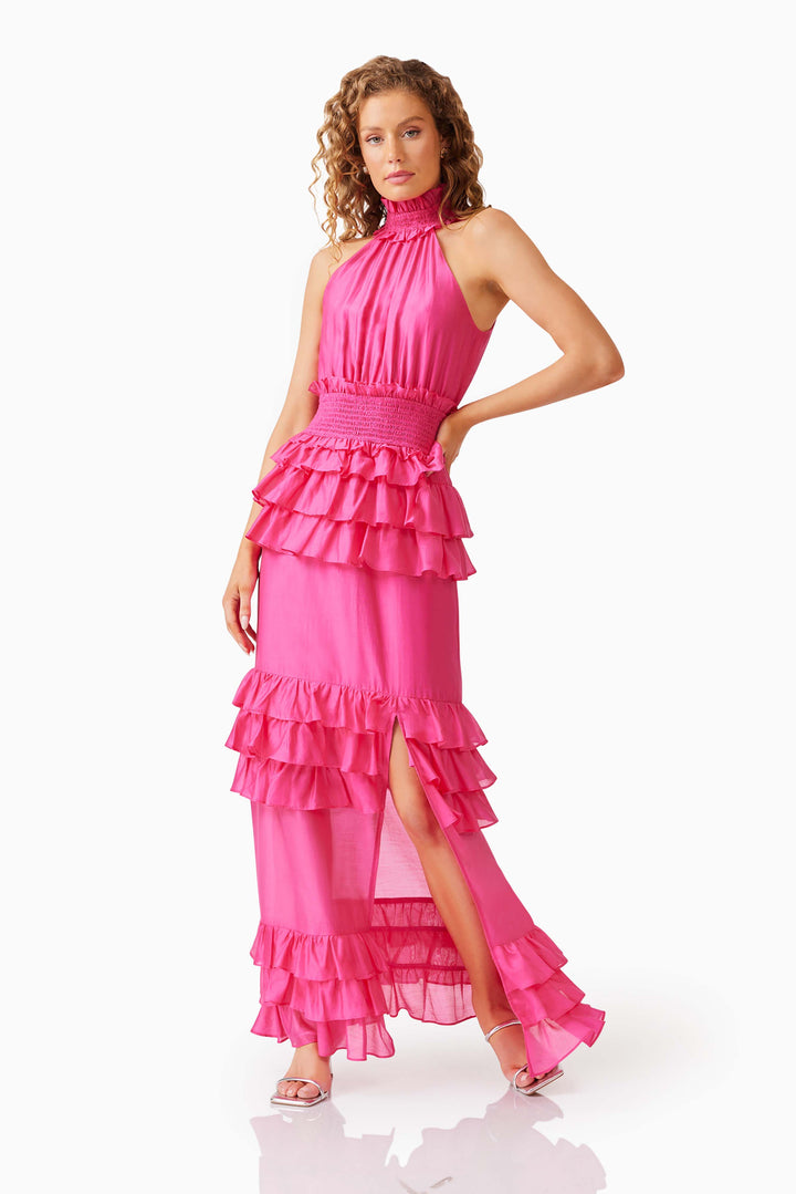 Elliatt Kalani Halter Maxi Dress in Hot Pink