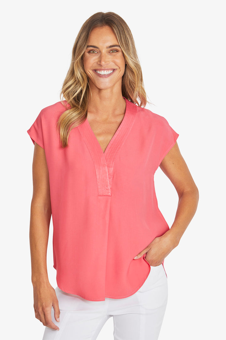 Ping Pong Kira Slinky V-Neck Top In Azalea