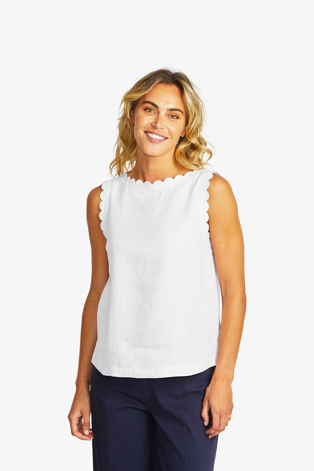Ping Pong Lucy Linen Scallop Top in White