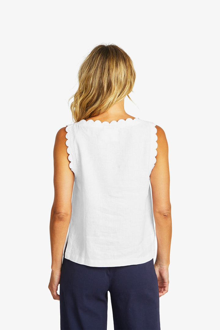 Ping Pong Lucy Linen Scallop Top in White