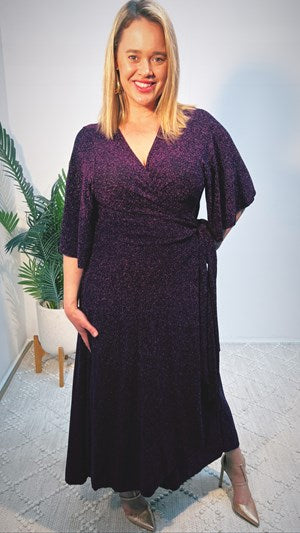 RTM Sparkle Wrap Dress in Purple