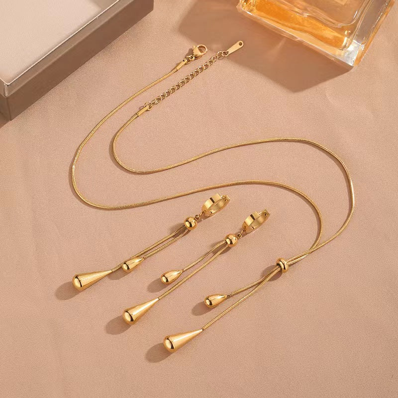 R7 Gold Drop Necklace and Earring Set 138