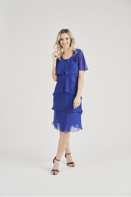 Vivid Layered Chiffon dress in Cornflower V2735.12