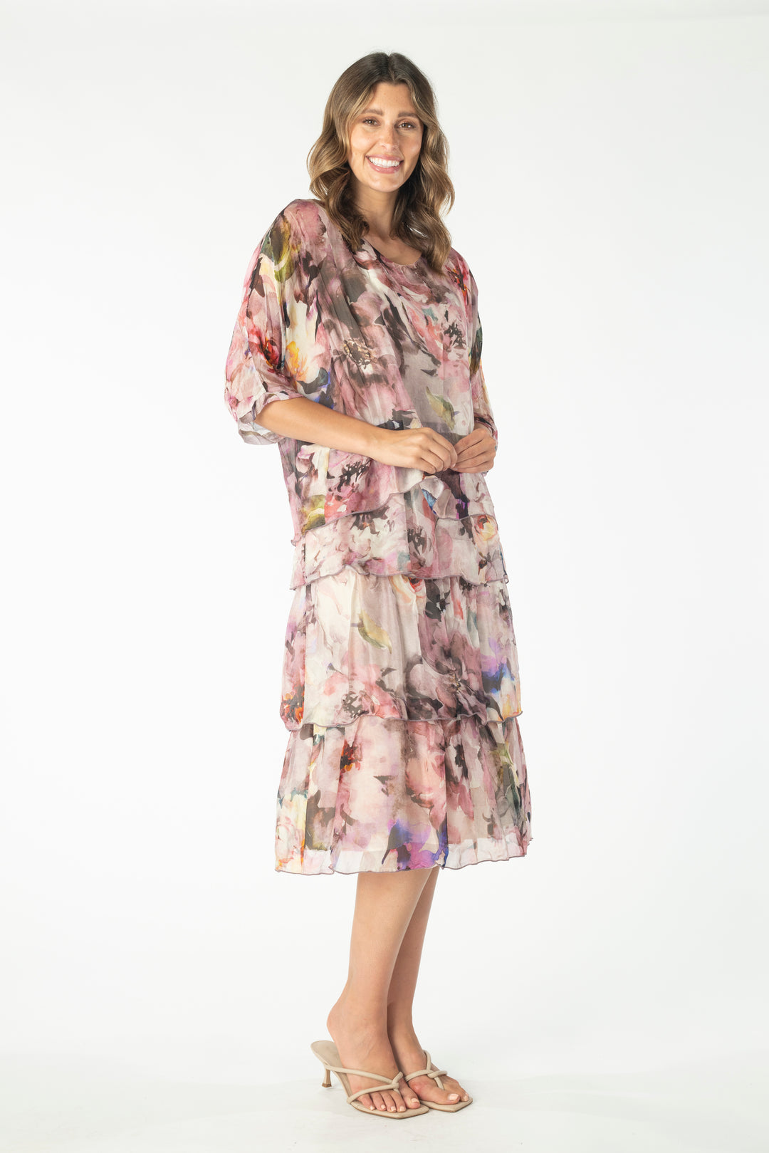 Vivid Layered Skirt Dress in Pink Tones