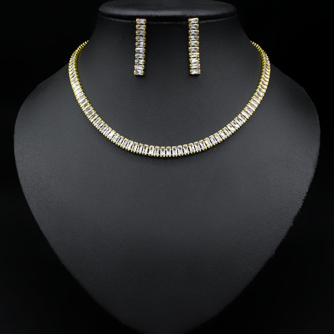 R7 Diamante Gold Necklace and Earrings set 116