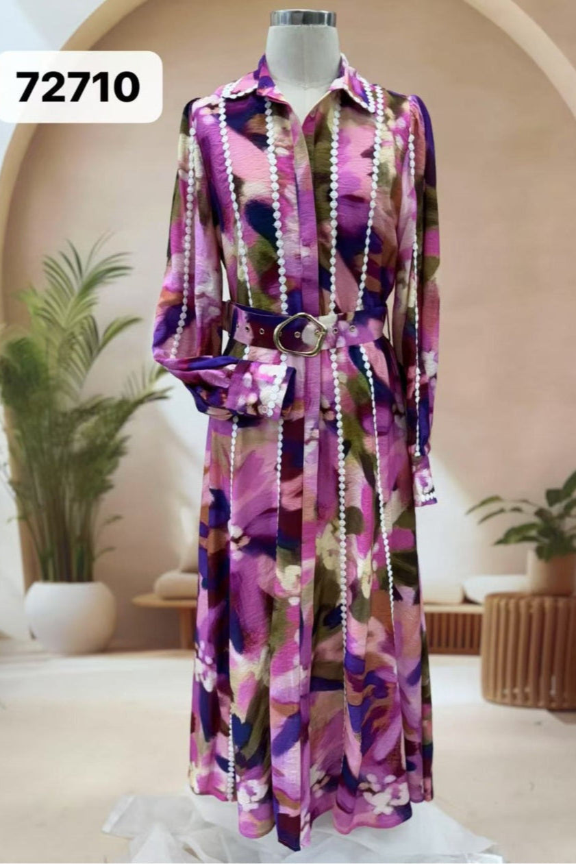 Lorraine Purple Watercolour Long Sleeved Dress