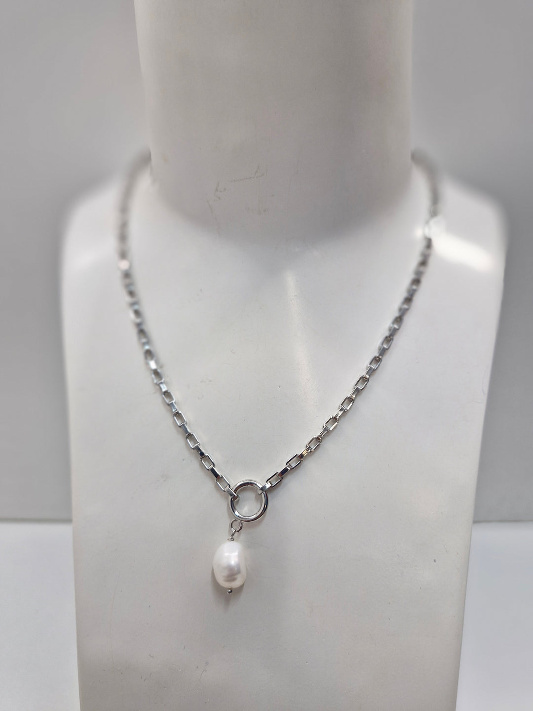 Adorne Simple Pearl Drop necklace in Silver AND2349