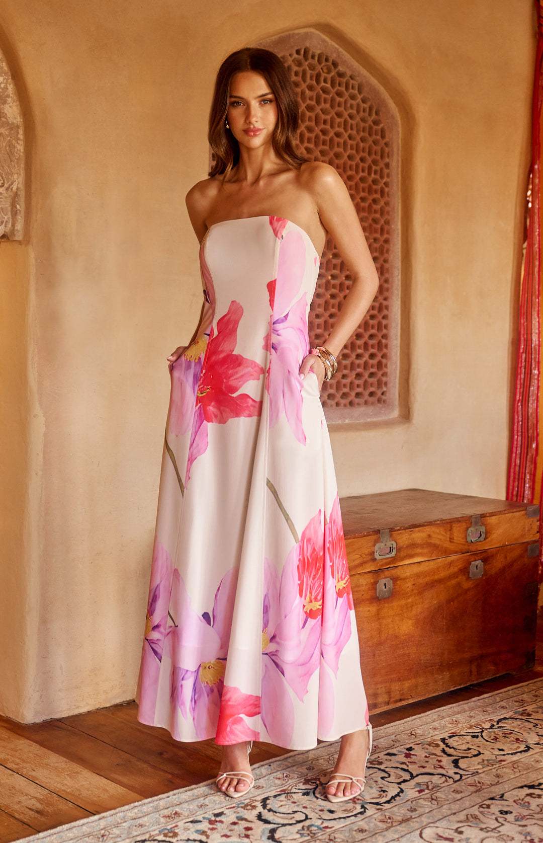 Style State Wildflower Floral Print Strapless Dress