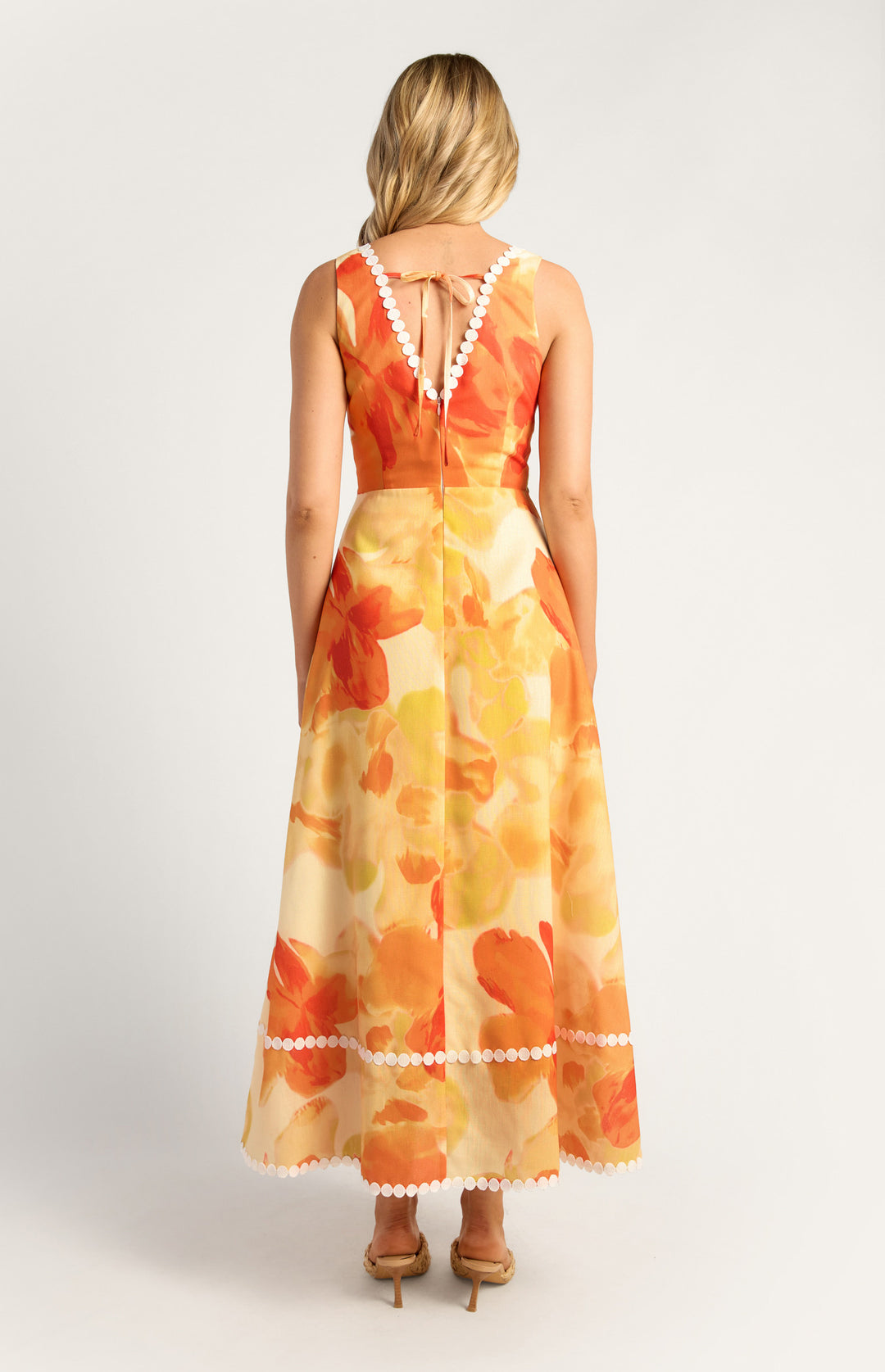Style State Island Floral Trim Detailing Faux Linen Maxi