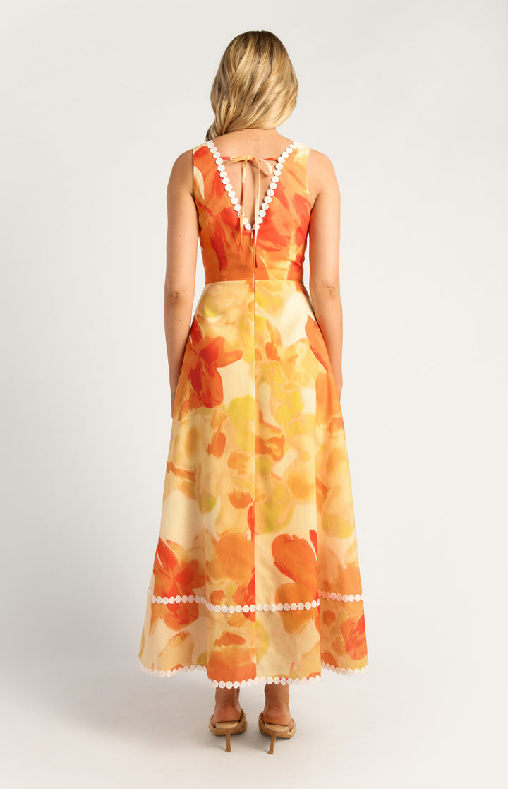 Style State Island Floral Trim Detailing Faux Linen Maxi