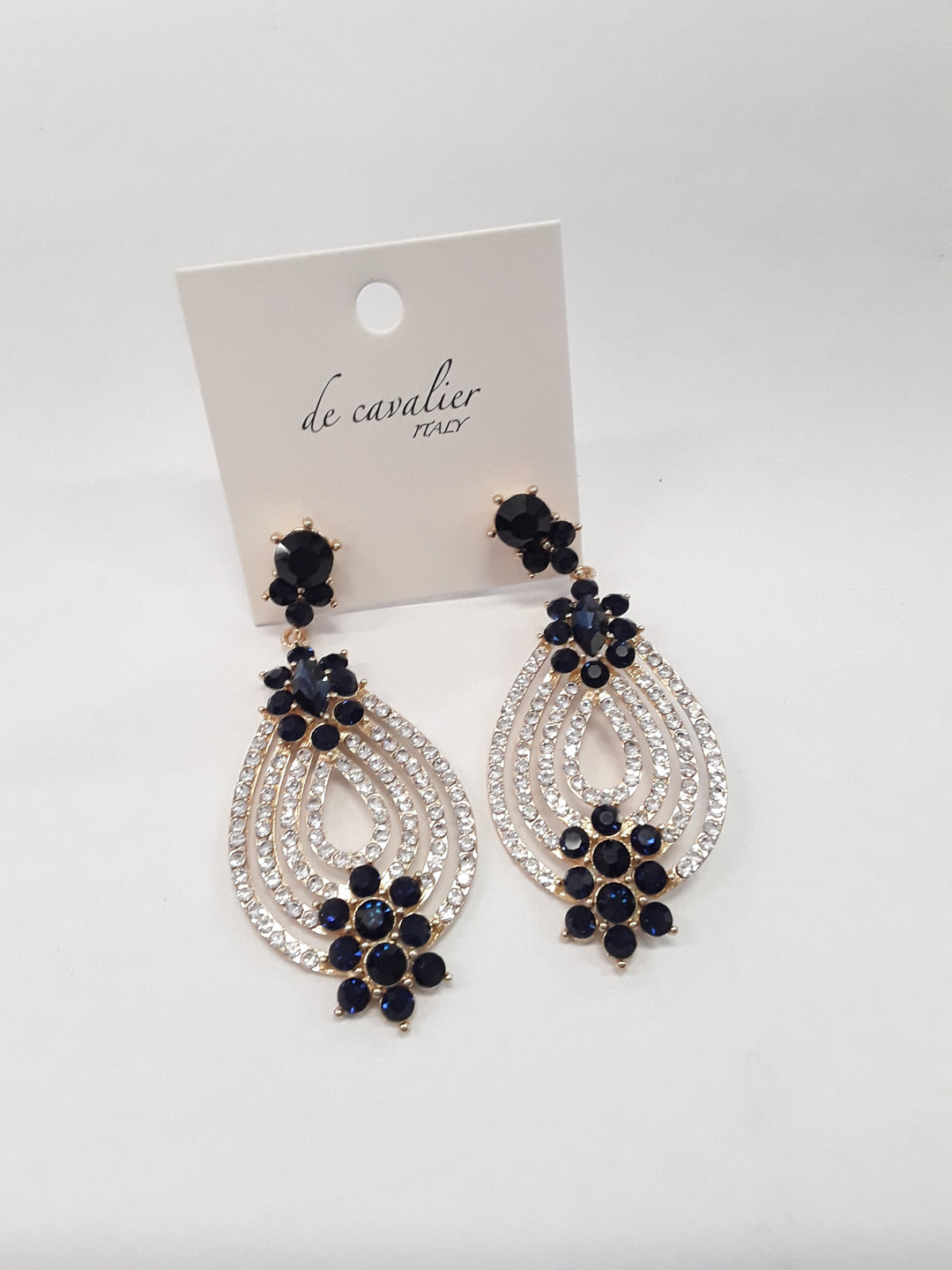 De Cavalier gold, navy and diamonte teardrop earrings 300