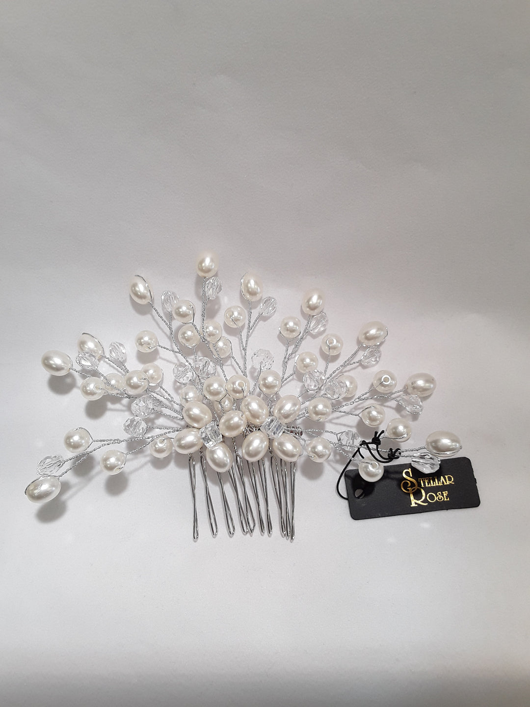 Stellar Rose Pearl and Rhinestone hair comb 61605