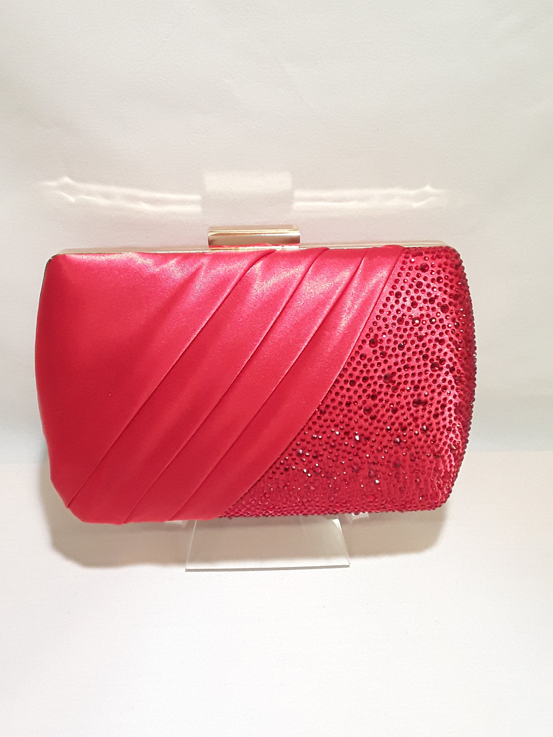Red satin and rhinestone clutch AYN1912