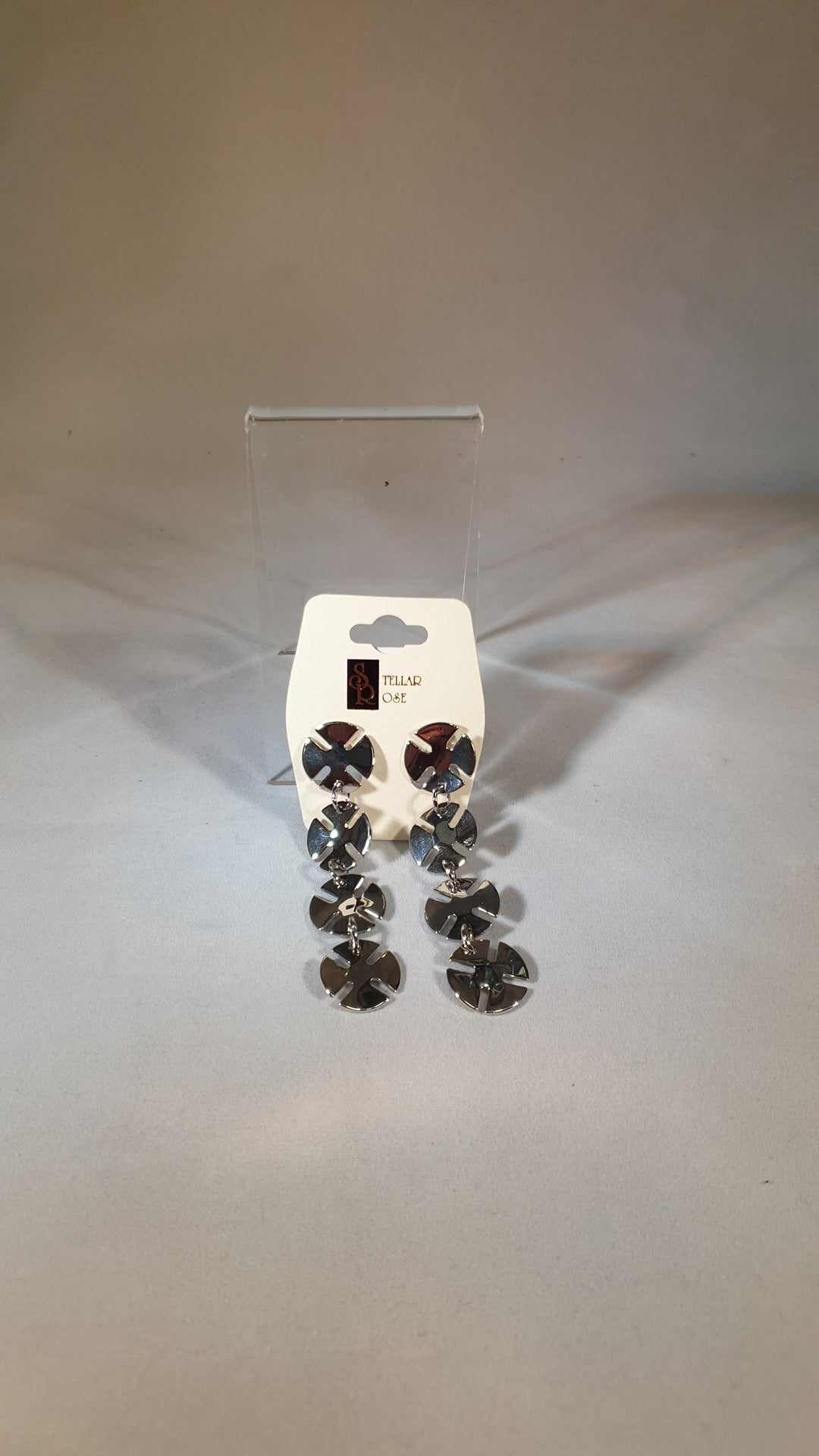 Stellar Rose Silver long drop earrings 64910