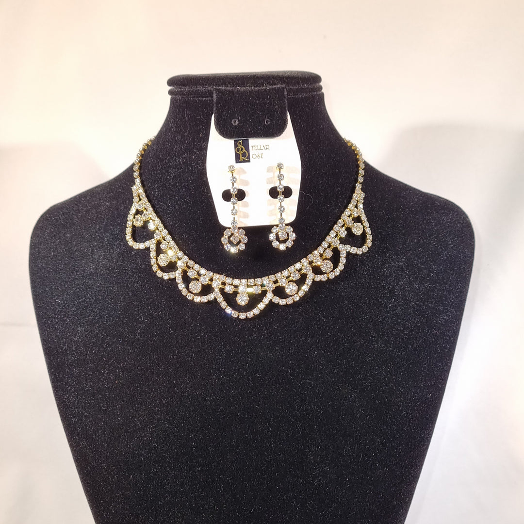 Stellar Rose Diamonte gold necklace and earrings 63201