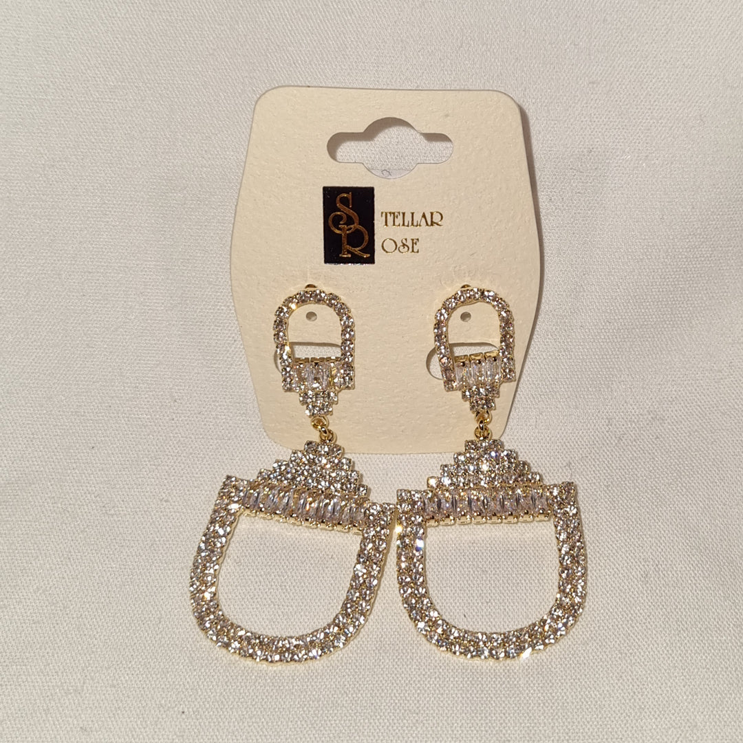 Stellar Rose Diamonte and Gold stirrup shape earrings 64921
