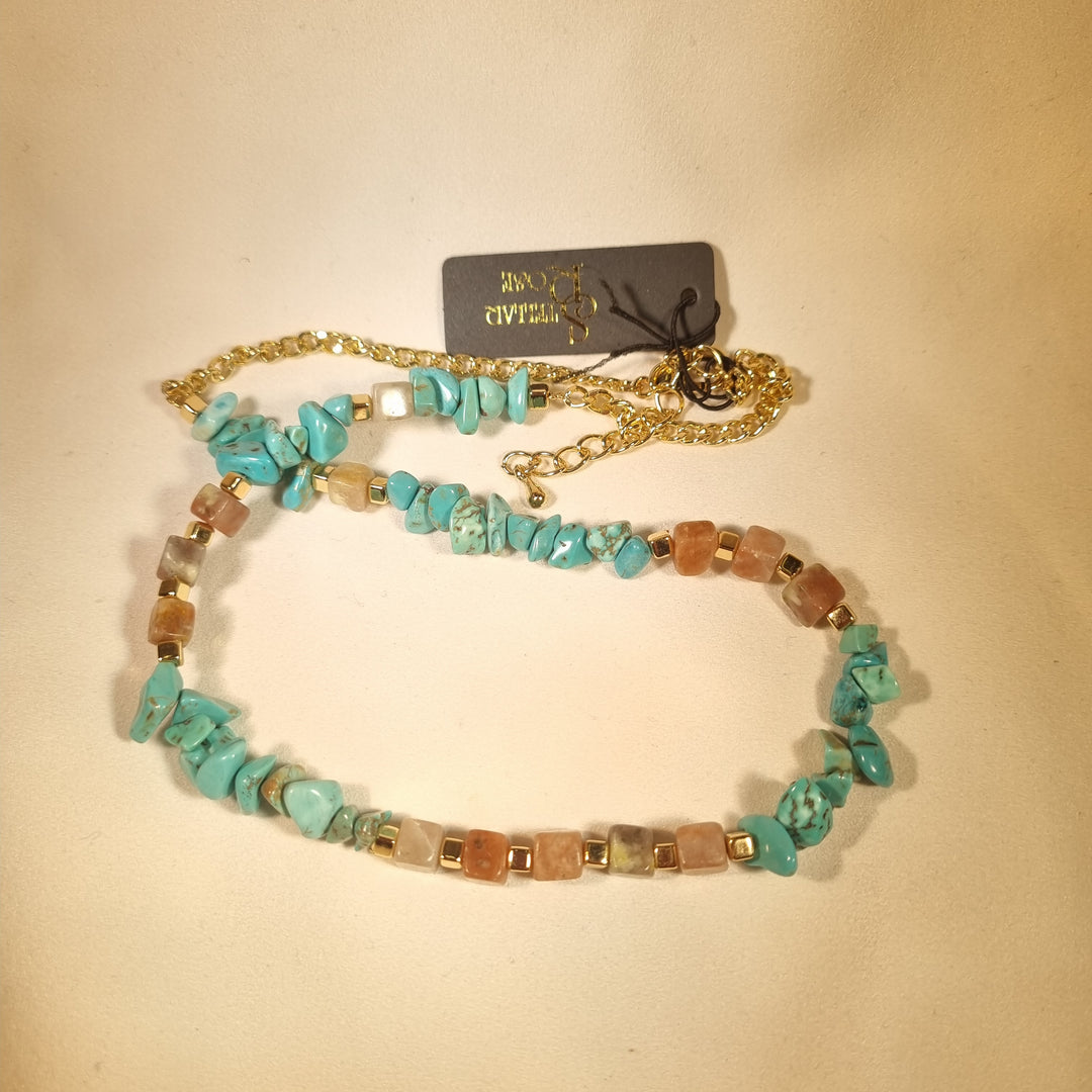 Stellar Rose jade stone bead necklace 65004