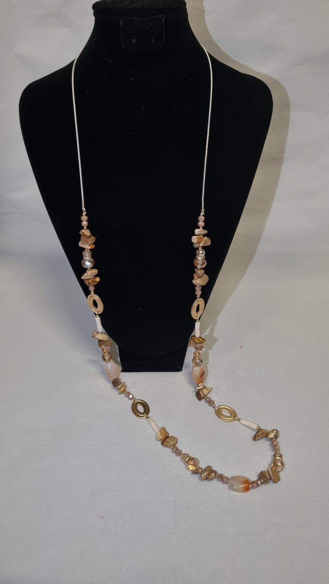 Stellar Rose Stone and beading long necklace 70058