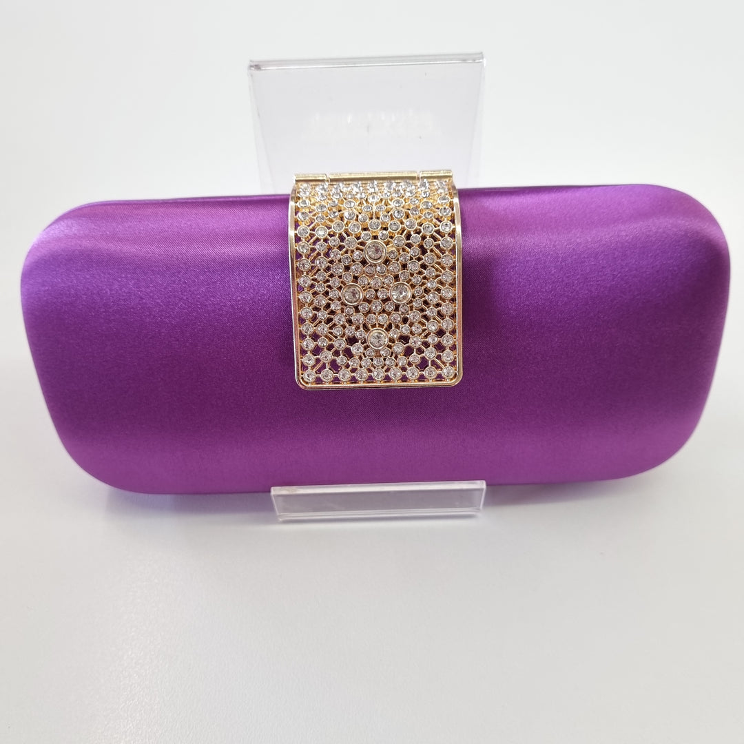 Satin Clutch with Diamante Feature in Purple