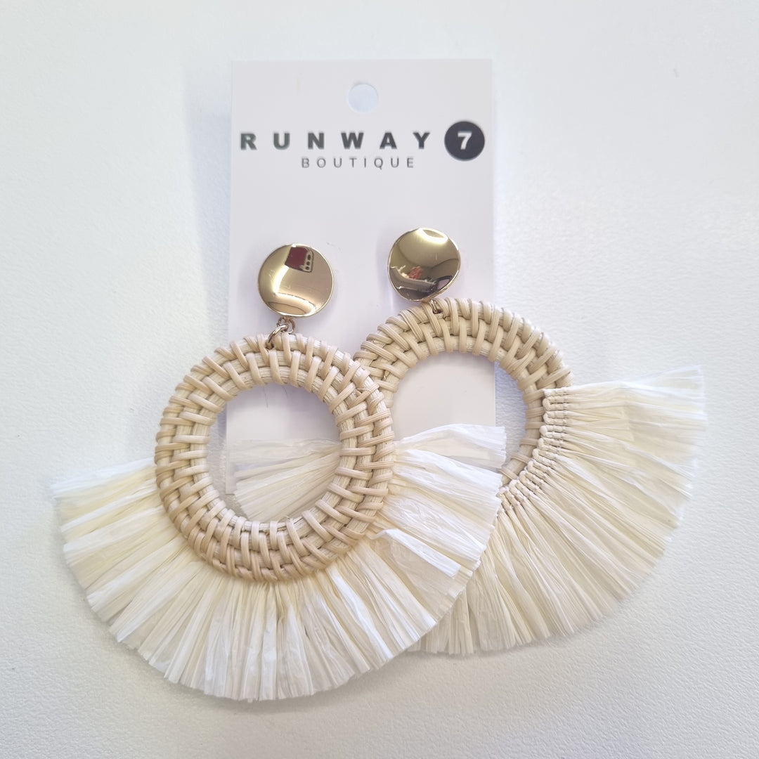 Stellar Rose Woven Cane and Raffia Earrings 66902