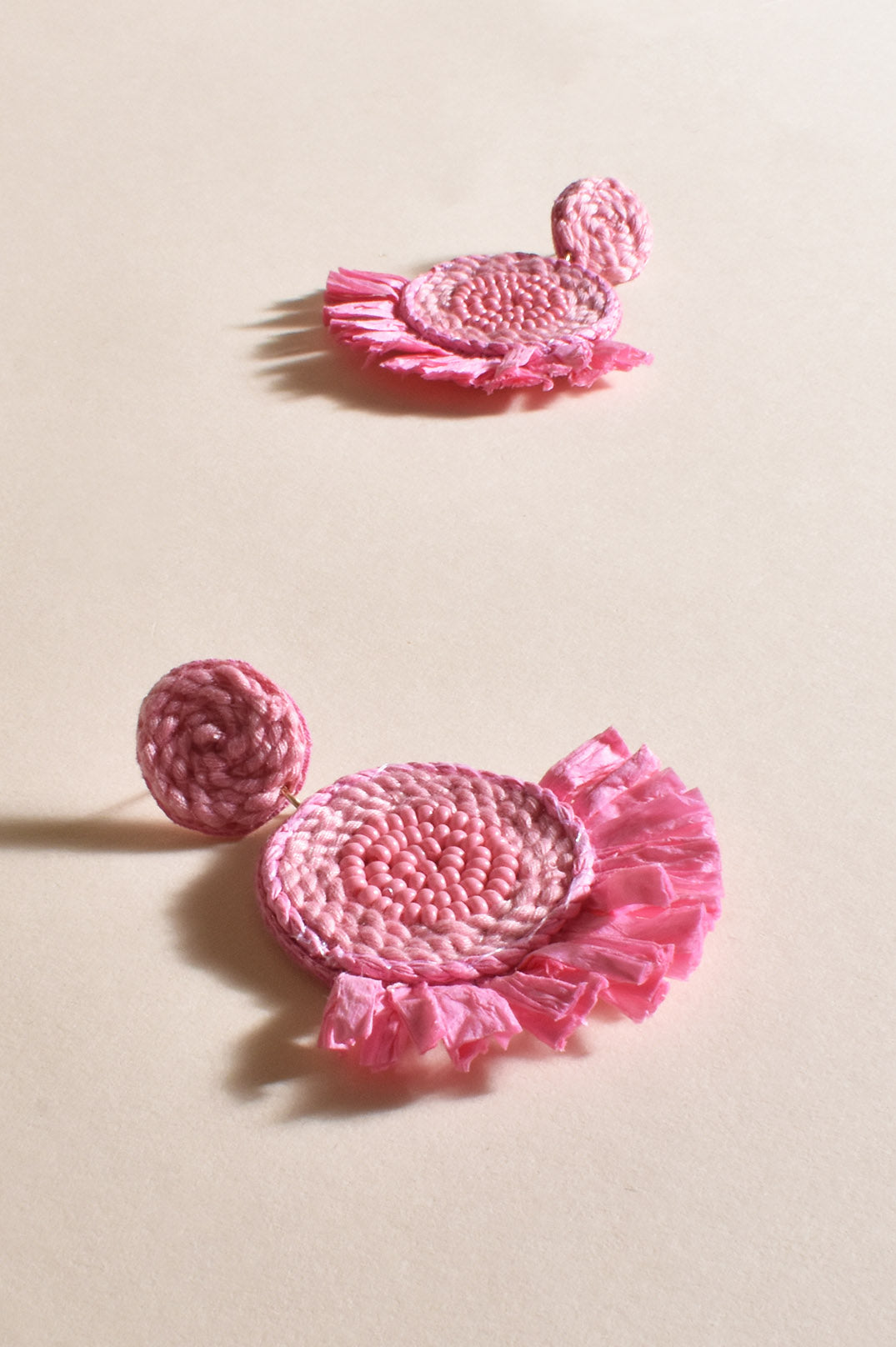Adorne Granada Flared Beaded Raffia Earring in Pink AEA3121