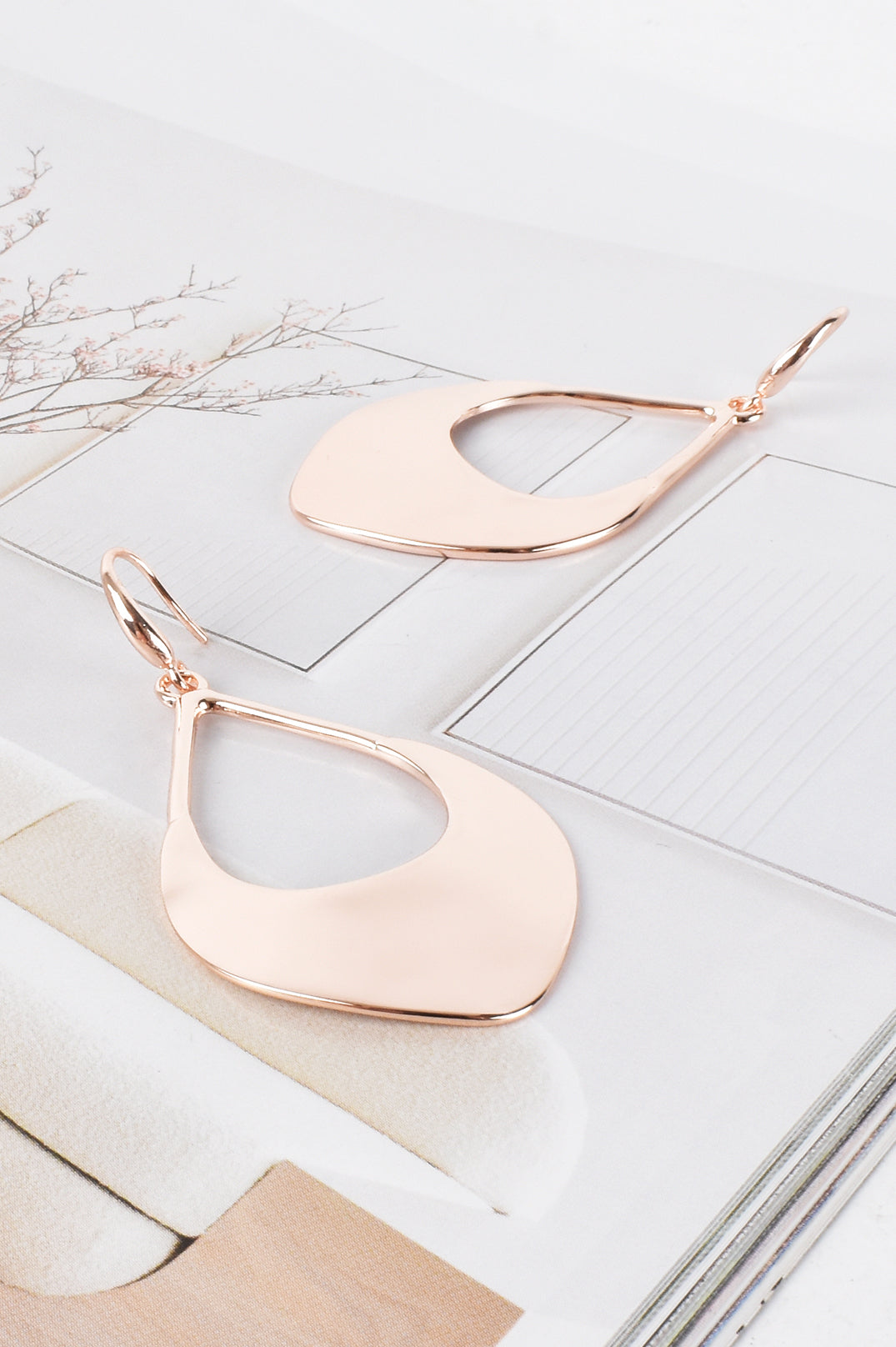 Eastern Open Teardrop Earrings in Rose Gold