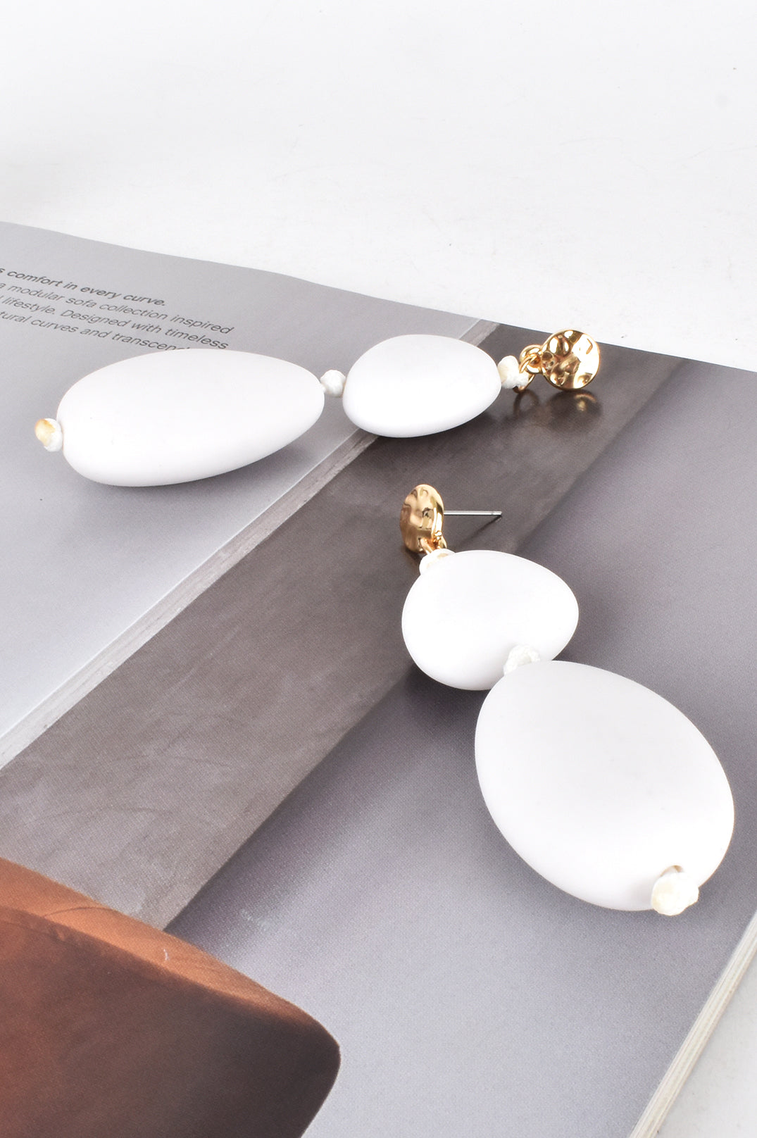 Resin Pod Drop Earrings in White