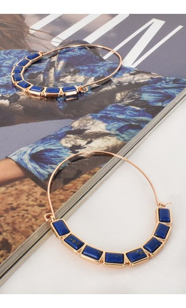 Stone Detail Hoop Earrings in Blue