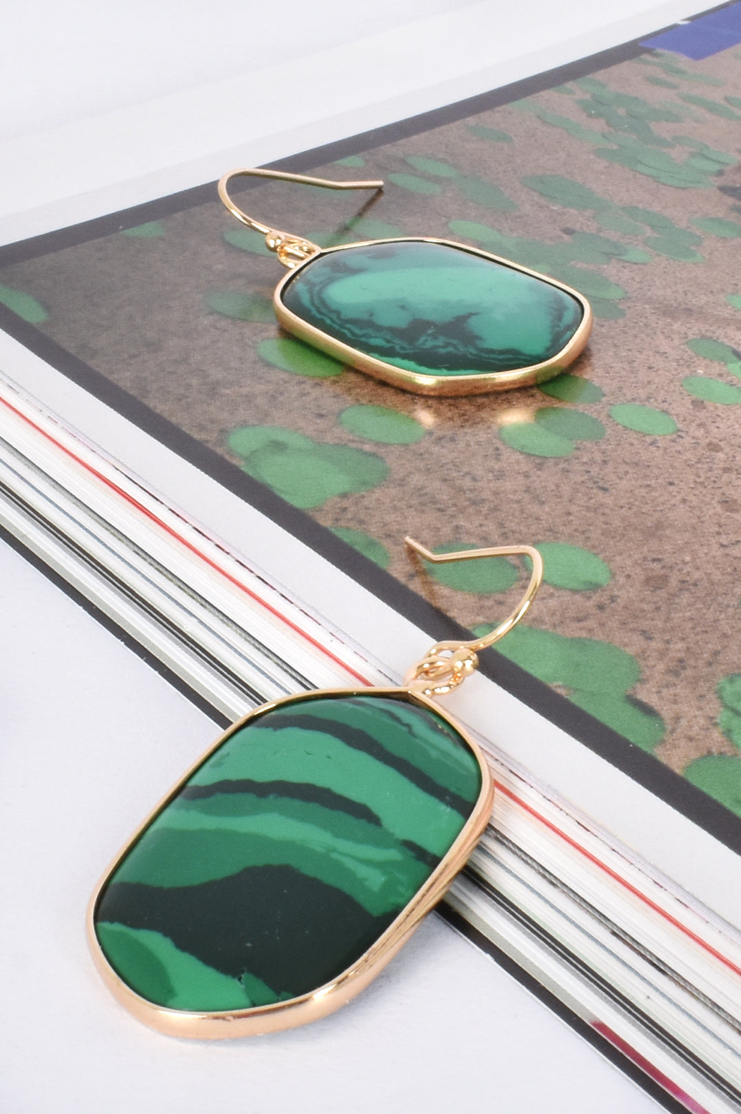 Essential Stone Hook Earrings in Green