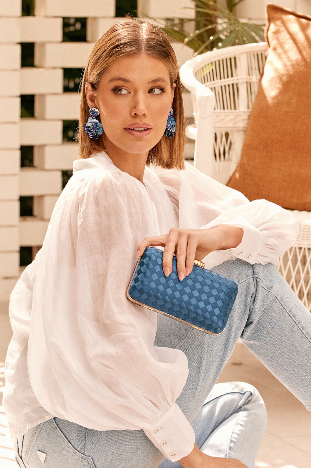 Adorne Aurelia Satin Plait Structured Clutch in Navy AVD1346