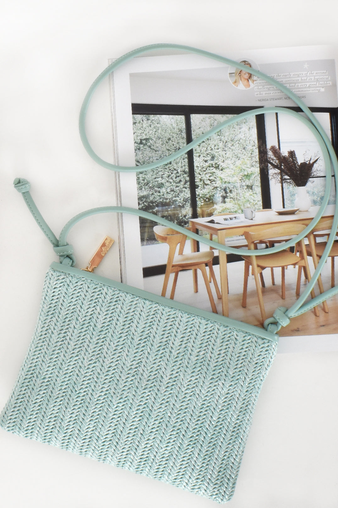 Meleah Faux Weave Crossbody Bag in Mint