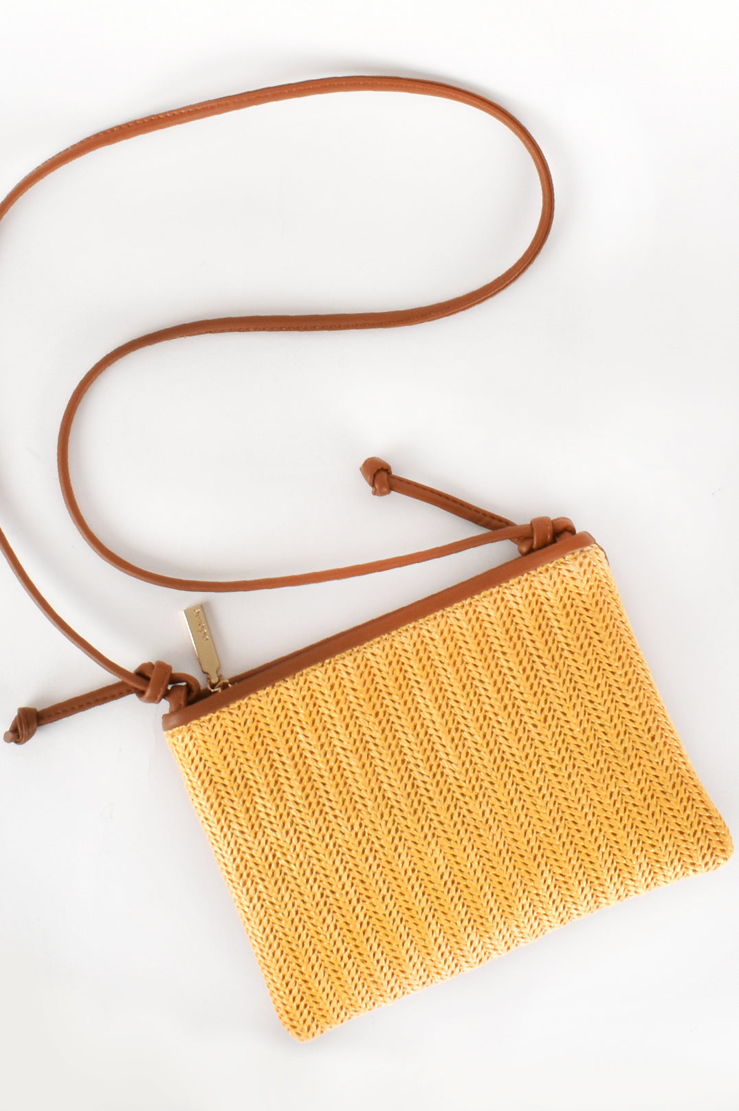 Meleah Faux Weave Crossbody Bag in Yellow